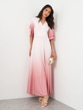 Take Two Ombre Print V-Neck Short Sleeve Maxi Dress