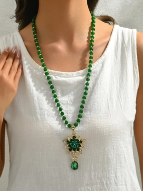 Take Two Embellished Flower Drop Beaded Necklace