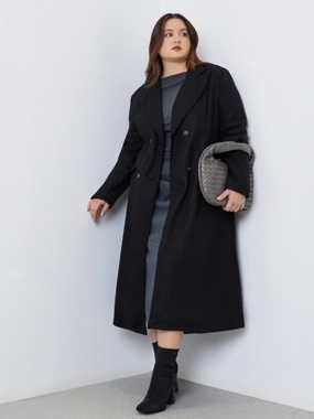 Styli Plus Size Double-Breasted Wool Like Coat