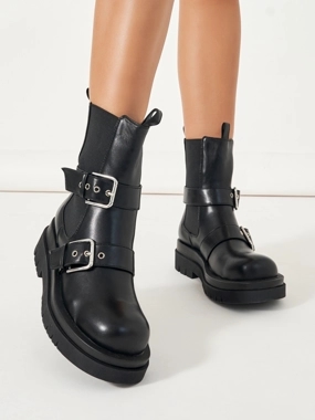 Raid Double Buckle Strap Round Toe Ankle Boots