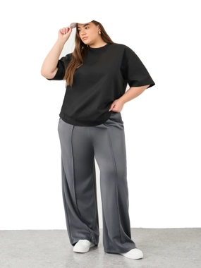 Styli Plus Wide Leg Joggers with Pintuck Detail