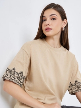 Styli Women Embroidered Sleeve Oversized T-Shirt