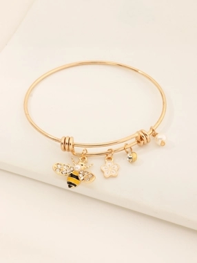 Take Two Gold Tone Bee and Flower Charms Bracelet