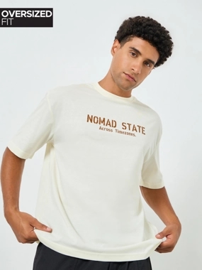 Styli Men Off-White Graphic Print Oversized T-Shirt