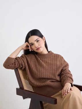 Styli Brown Cable Knit Sweater