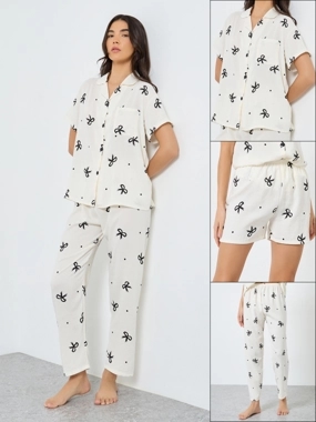 Take Two Pack of 3 - Bow Print Cotton Shirt, Shorts and Pyjama