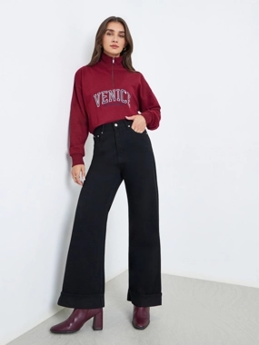 Styli Women Black High Rise Straight Leg Jeans