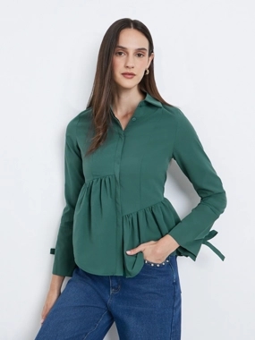 Styli Women Green Asymmetric Style Peplum Shirt