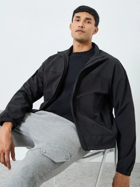 Styli Men Black Solid Zip-Up Jacket