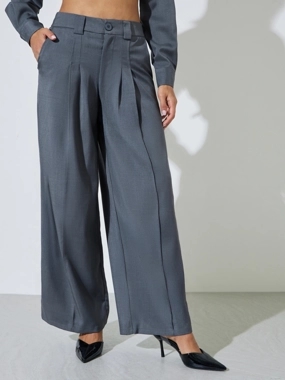 Styli Charcoal Wide Leg Trousers With Belt Loops