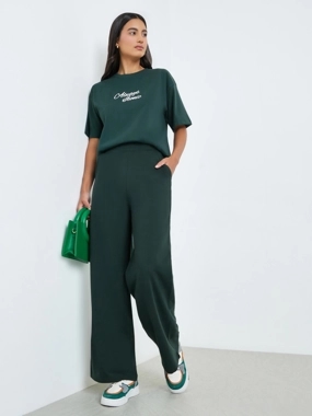 Styli Dark Green Wide Leg Joggers