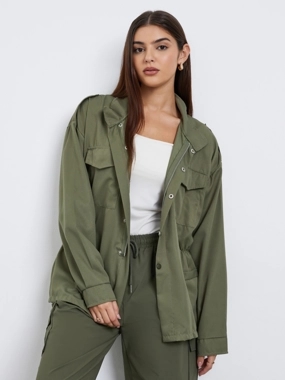 Styli Green Longline Utility Jacket with Pockets