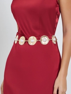Styli Gold Metal Belt with Pearl Accents
