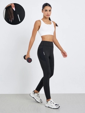 Styli Active Women Textured Pocket Reflective Stripe 7/8 Leggings