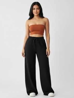 Gravt Black Solid Relaxed Wide Leg Joggers