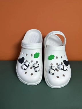 Take Two White Flat Comfort Clogs with Panda Charms