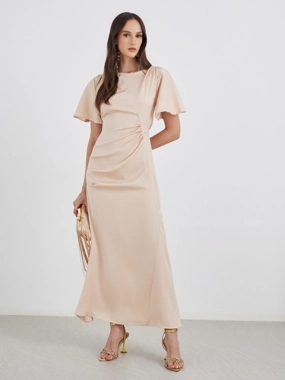 Styli Satin Gathered Detail A-Line Maxi Dress