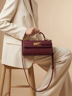 Styli Burgundy Textured Flap Crossbody Bag