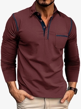 Take Two Men Long Sleeve Polo with Pocket Detail