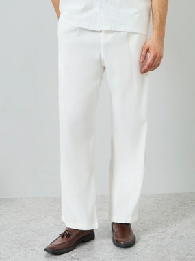Take Two Men White Slant Pocket Pleated Straight Leg Pants
