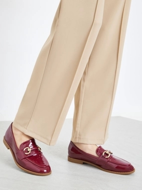 Styli Burgundy Patent Leather Look Loafers