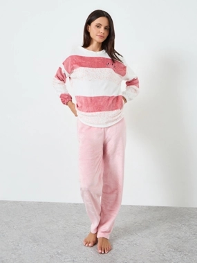 Styli Striped Fleece Top and Pyjama Set