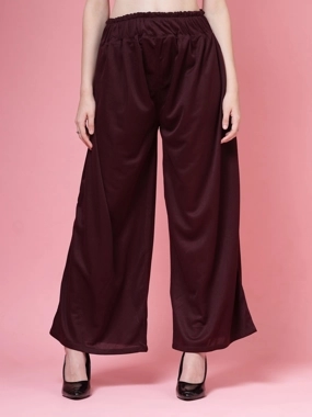 PAUSE Women Maroon Solid High-Rise Wide-Leg Pants