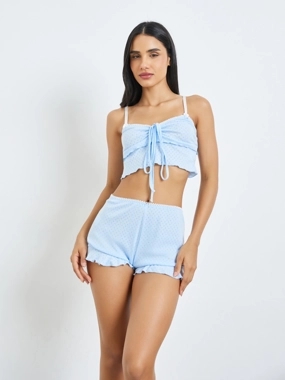 Styli Blue Pointelle Slip Cami and Shorts Set