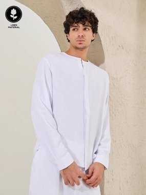 Styli Limited Relaxed Fit Long Sleeve Collarless Shirt