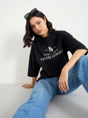 Styli Oversized 100% Cotton T-Shirt with Dropped Shoulder