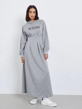 Styli Printed Hooded Casual Midi Dress