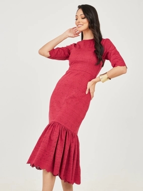 Styli Broderie Frill Hem Sheath Midi Dress