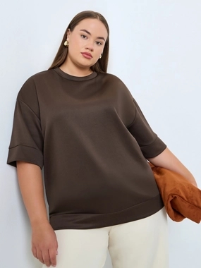 Styli Plus Size Brown Short Sleeve T-Shirt