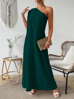 Take Two Solid One Shoulder Maxi Dress