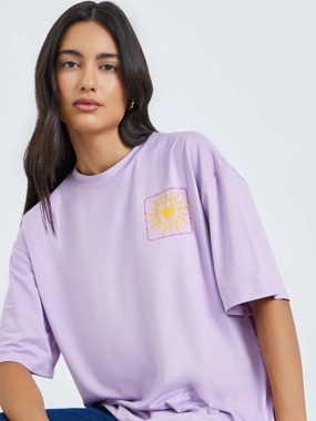 Styli Purple Oversized Short Sleeves T-Shirt