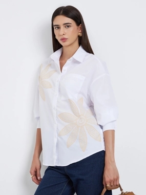 Take Two Women White Floral Print Shirt
