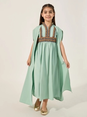 Styli Embroidered Cape Sleeve V-Neck Kaftan