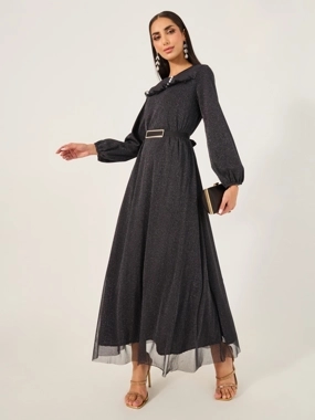 Take Two Shimmer Belted Cuffed Sleeves A-Line Jalabiya
