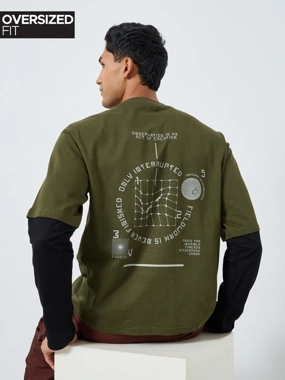 Styli Limited Men Oversized Twofer Sleeve Style T-Shirt