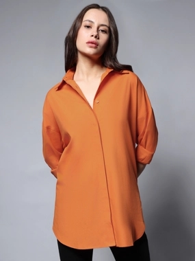 High Star Oversized Solid Spread Collar Shirt