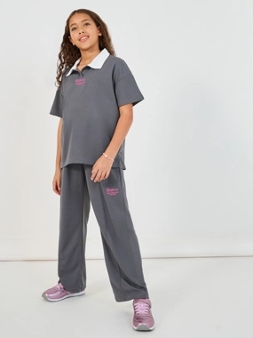 Styli Embroidered Short Sleeve Polo T-Shirt and Wide Leg Pintuck Joggers Co-Ords