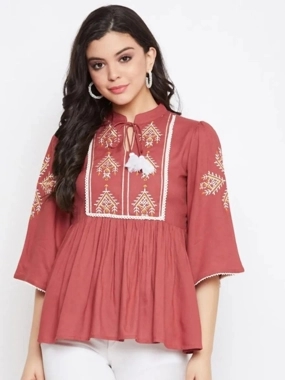WineRed WineRed Women Maroon embroidered rayon A-line Top