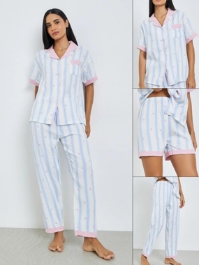 Styli Pack of 3 - Striped Shirt, Pyjama and Shorts Set