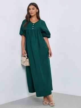 Styli Green V Neck Maxi Dress