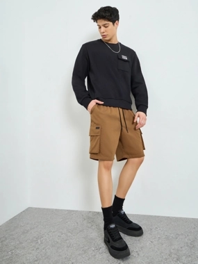 Take Two Men Brown Cargo Shorts with Drawstring