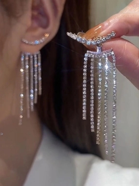 Take Two Women's Rhinestone Inlaid Tassel Earrings