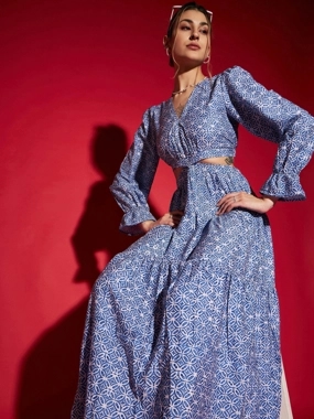 Sassafras Cut Out Detail All Over Print A-Line Maxi Dress