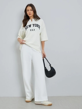Styli Off White Wide Leg Scuba Joggers