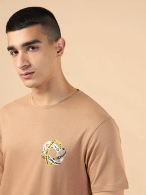 Cult Men Brown Graphic Print Short Sleeve T-Shirt