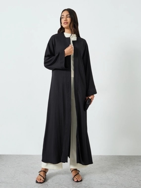 Amirah Black Plain Open Front Abaya